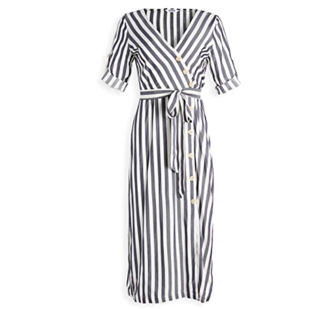 BB DAKOTA 4 Set Sail Stripe Midi Dress In Navy